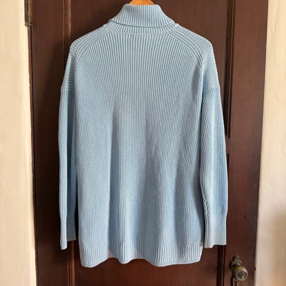 J. Crew | Light Blue Cotton Cashmere Chunky Knit Relaxed Turtleneck | Medium - Picture 2 of 5